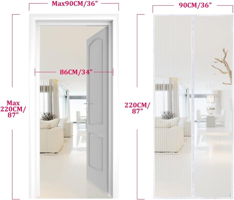 Apalus Mágneses Szúnyogháló Ajtóra 90x220cm Fehér Ragasztós Rögzítés