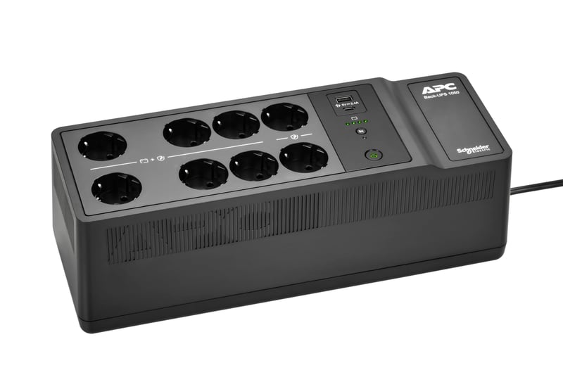 Záložný zdroj APC Back-UPS BE1050G2-GR 1050VA s ochranou AVR, 8x zásuvka Schuko CEE 7/3, 2x USB nabíjací port na domáce použitie