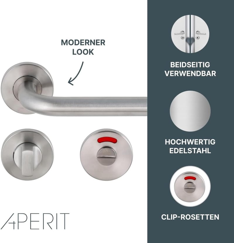 Aperit Rozsdamentes Acél Ajtókilincs Pár WC Zárral - Matt Ezüst L Modell Fürdőszobai Beltéri Ajtókhoz, Szerelési Kellékekkel