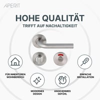 Aperit Rozsdamentes Acél Ajtókilincs Pár WC Zárral - Matt Ezüst L Modell Fürdőszobai Beltéri Ajtókhoz, Szerelési Kellékekkel 3