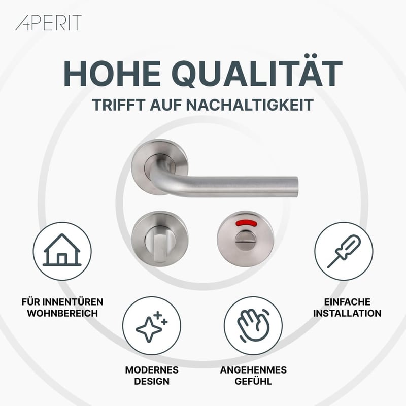Aperit Rozsdamentes Acél Ajtókilincs Pár WC Zárral - Matt Ezüst L Modell Fürdőszobai Beltéri Ajtókhoz, Szerelési Kellékekkel