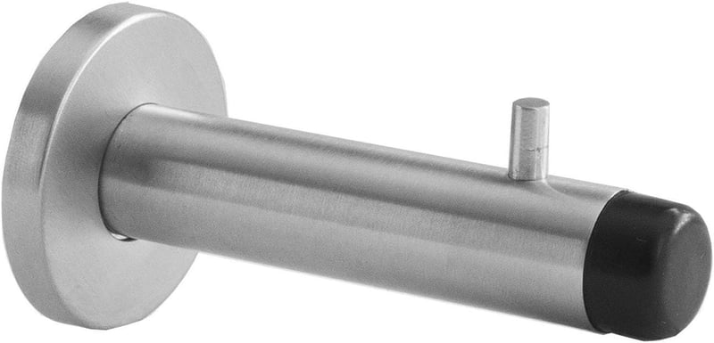 Aperit rozsdamentes acél fali ajtóütköző kampóval és kabátakasztóval, ajtóütköző gumi ütközővel fekete, 18 x 91 mm