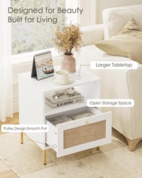 Apetaccat Rattan Éjjeliszekrény Fehér Boho Stílusú Fiókkal és Polccal 47x39x54cm - White 7