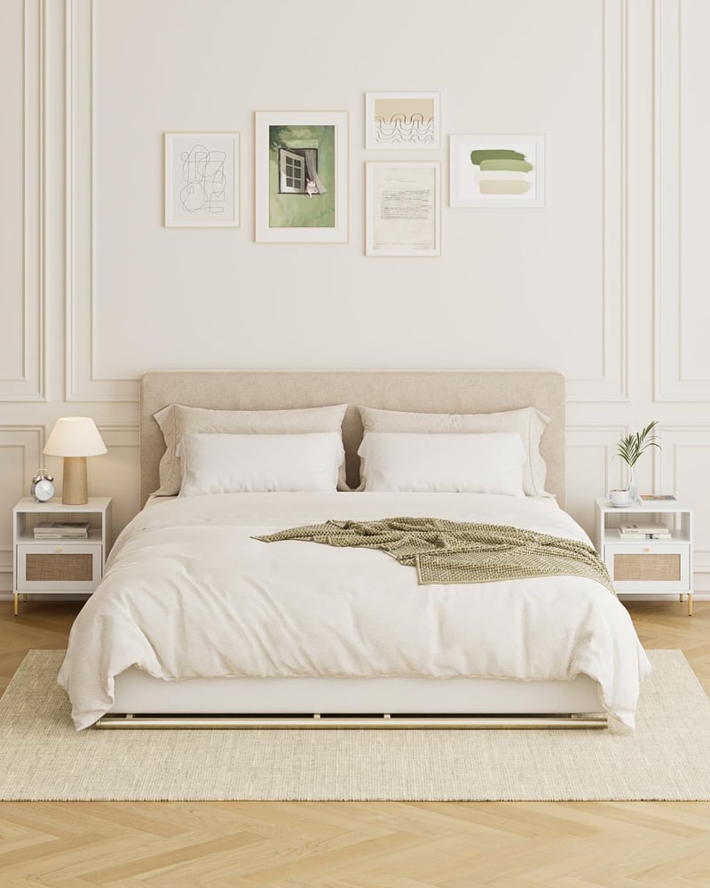 Apetaccat Rattan Éjjeliszekrény Fehér Boho Stílusú Fiókkal és Polccal 47x39x54cm - White