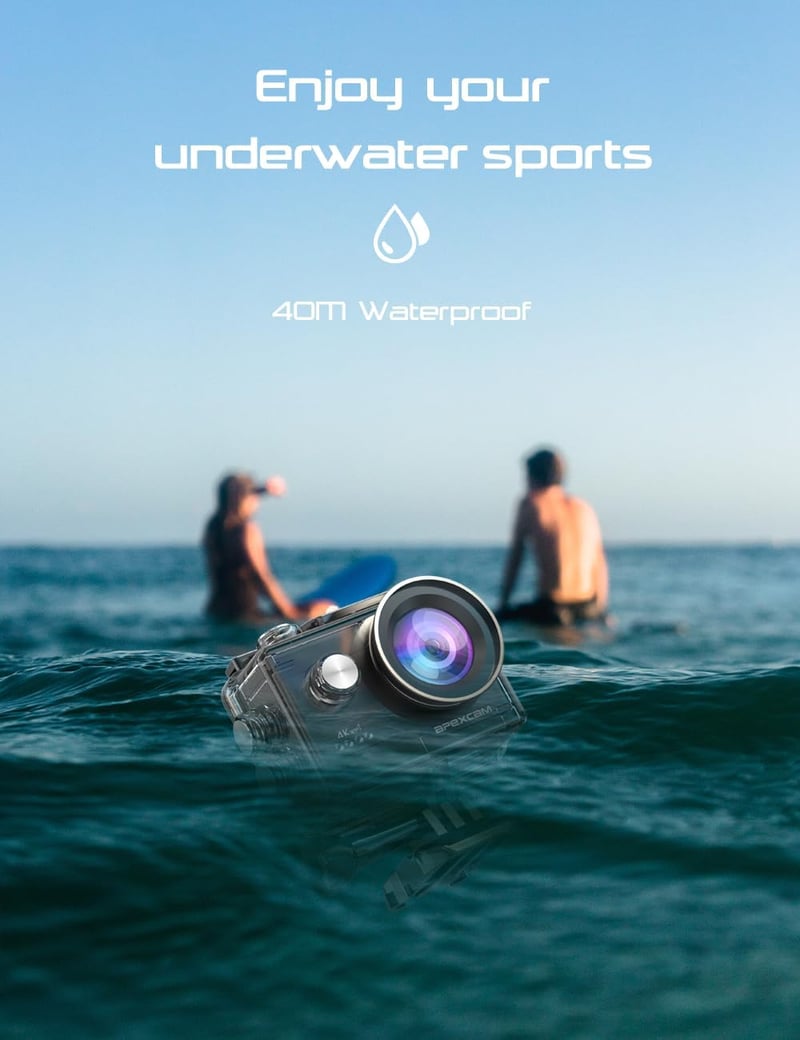 Apexcam M80Air 4K60FPS Akciókamera 64MP WiFi - 40m Vízálló, Képstabilizátoros Sportkamera 8x Zoommal, 170° Látószöggel, Távirányítóval, 64GB