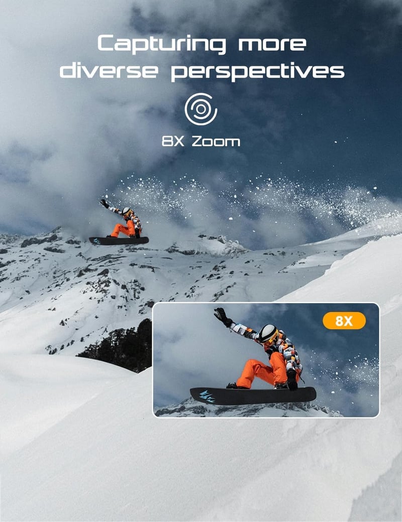 Apexcam M80Air 4K60FPS Akciókamera 64MP WiFi - 40m Vízálló, Képstabilizátoros Sportkamera 8x Zoommal, 170° Látószöggel, Távirányítóval, 64GB