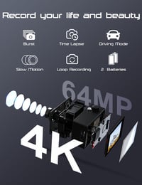 Apexcam M80Air 4K60FPS Akciókamera 64MP WiFi - 40m Vízálló, Képstabilizátoros Sportkamera 8x Zoommal, 170° Látószöggel, Távirányítóval, 64GB 2