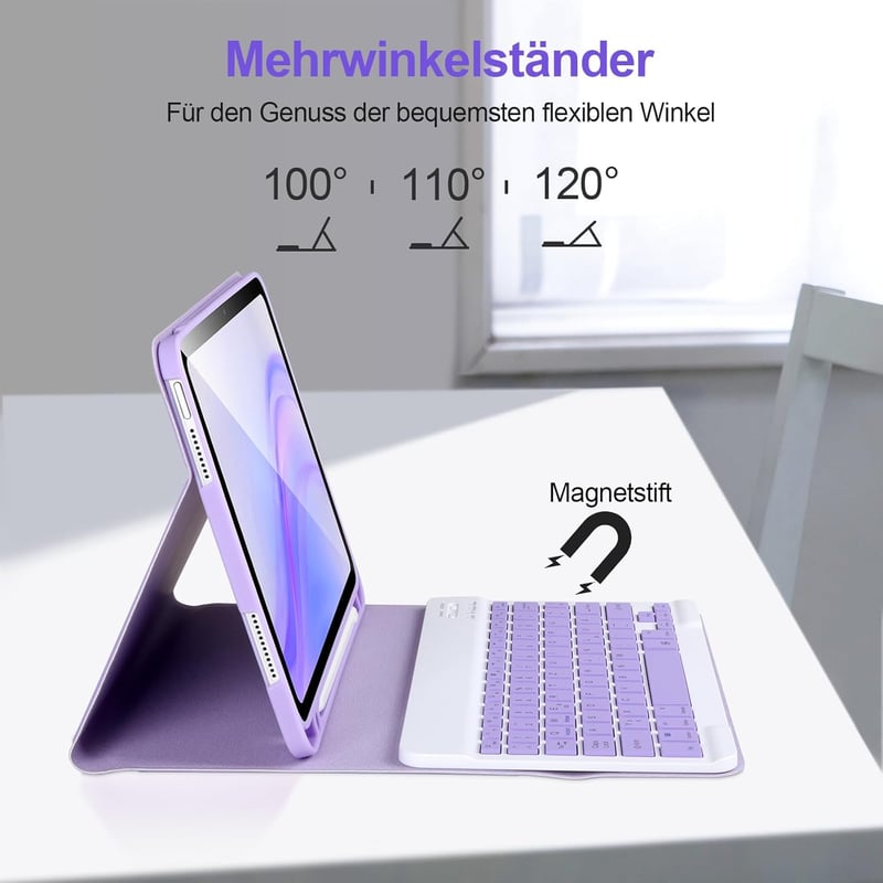 APHBZGE iPad 11/10 generációs billentyűzetes tok, leválasztható Bluetooth billentyűzettel, ceruza tartóval, lila