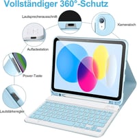 APHBZGE iPad 11/10 generációs billentyűzetes tok, leválasztható Bluetooth billentyűzettel, ceruza tartóval, kék 5