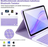 APHBZGE iPad 11/10 generációs billentyűzetes tok, leválasztható Bluetooth billentyűzettel, ceruza tartóval, lila 6