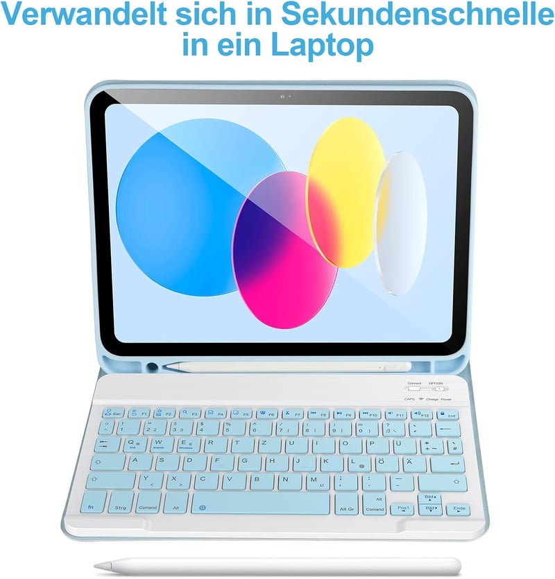 APHBZGE iPad 11/10 generációs billentyűzetes tok, leválasztható Bluetooth billentyűzettel, ceruza tartóval, kék