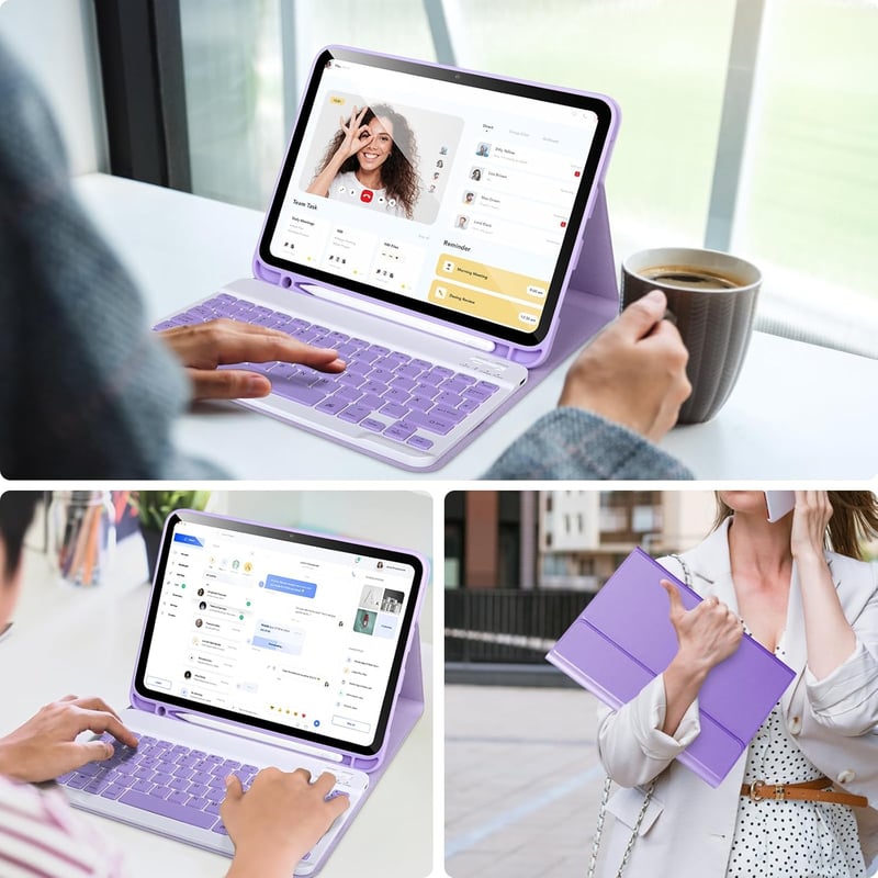 APHBZGE iPad 11/10 generációs billentyűzetes tok, leválasztható Bluetooth billentyűzettel, ceruza tartóval, lila