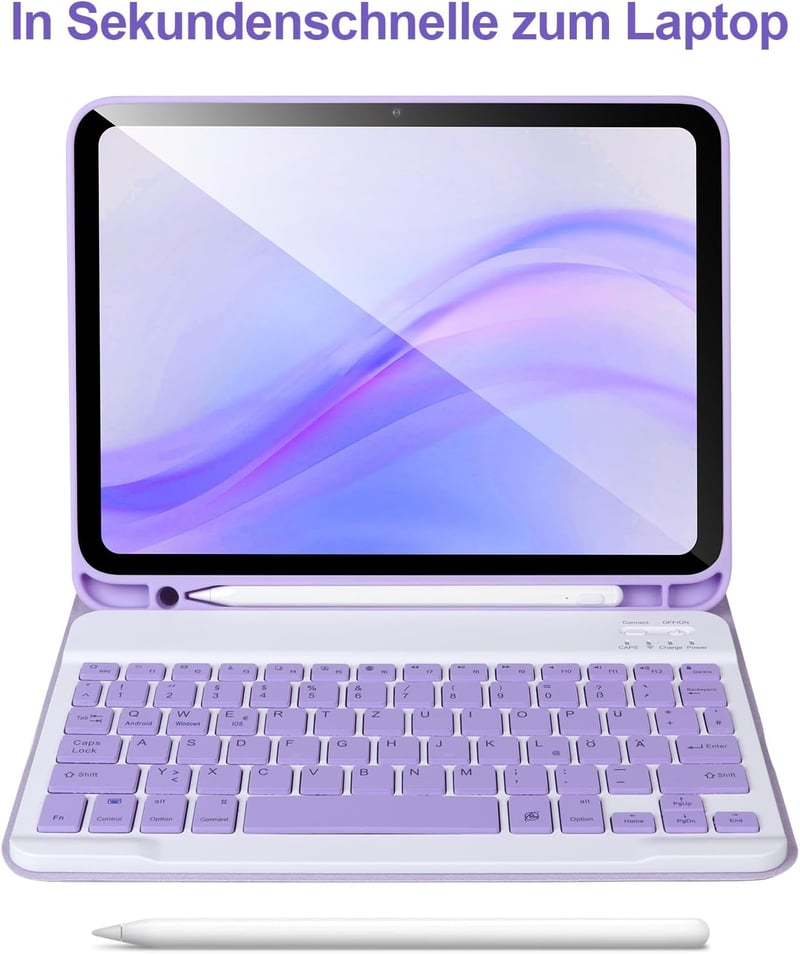 APHBZGE iPad 11/10 generációs billentyűzetes tok, leválasztható Bluetooth billentyűzettel, ceruza tartóval, lila