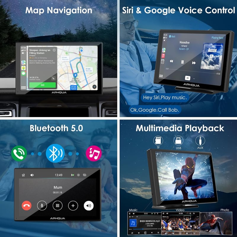 aphqua 7 Hüvelykes Érintőképernyős Autórádió Vezeték Nélküli Apple CarPlay Android Auto Bluetooth Mirror Link Funkciókkal