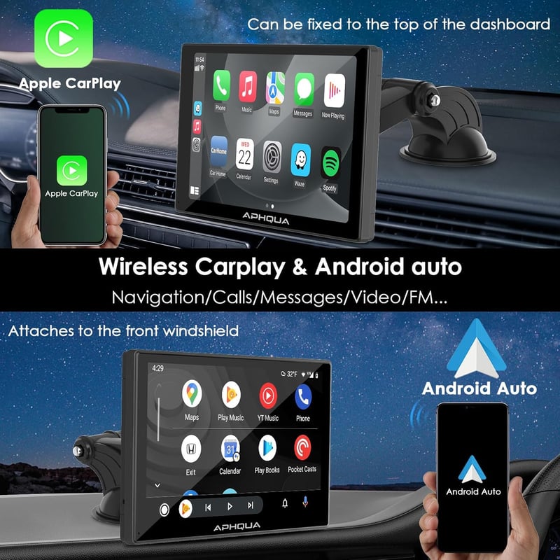 aphqua 7 Hüvelykes Érintőképernyős Autórádió Vezeték Nélküli Apple CarPlay Android Auto Bluetooth Mirror Link Funkciókkal