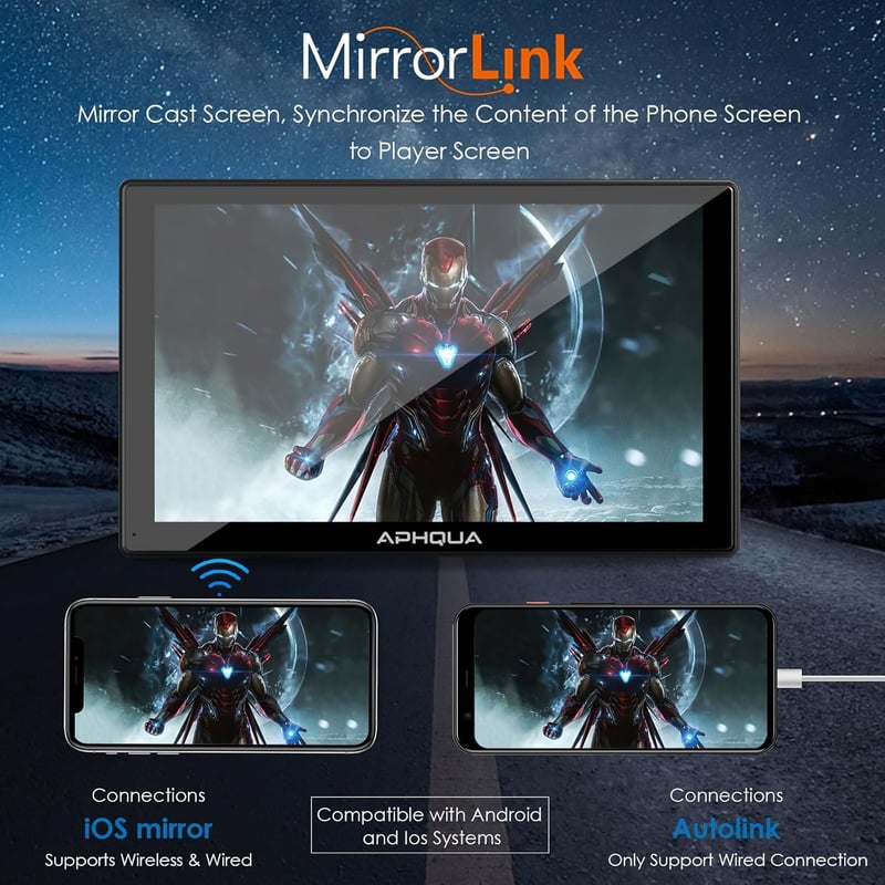 aphqua 7 Hüvelykes Érintőképernyős Autórádió Vezeték Nélküli Apple CarPlay Android Auto Bluetooth Mirror Link Funkciókkal