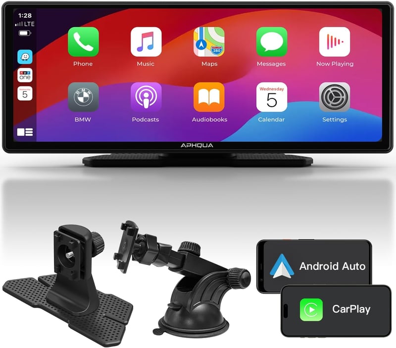 APHQUA Vezeték Nélküli CarPlay Kijelző 9.3 Hüvelyk Érintőképernyő Apple CarPlay Android Auto GPS Navigáció Siri FM Autós Multimédia