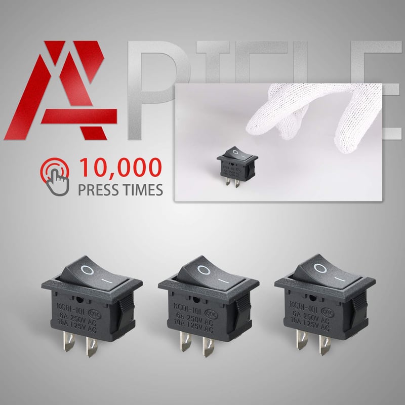 APIELE 20db Billenőkapcsoló SPST 2 Pólusú On/Off 250V 6A Fekete KCD1-1-101