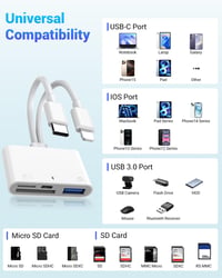 APKLVSR 4 v 1 čítačka SD kariet s konektormi USB-C, Lightning a USB-A, prenos dát SD/MicroSD/USB 3.0, 10W USB-C nabíjací port, OTG adaptér pre iPhone, iPad, MacBook, Samsung 6