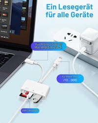 APKLVSR 4 v 1 čítačka SD kariet s konektormi USB-C, Lightning a USB-A, prenos dát SD/MicroSD/USB 3.0, 10W USB-C nabíjací port, OTG adaptér pre iPhone, iPad, MacBook, Samsung 4