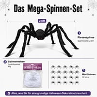 Decoratiune Halloween APKOL, Păianjen Uriaș XXL 200 cm, Negru, Decor înfricoșător de Halloween pentru exterior 3