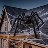 Decoratiune Halloween APKOL, Păianjen Uriaș XXL 200 cm, Negru, Decor înfricoșător de Halloween pentru exterior 1