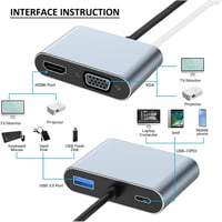 Aplimln USB-C 4-in-1 Multiport Adapter - 4K HDMI/VGA/USB 3.0/100W PD Töltés - MacBook, Chromebook, HDTV Kompatibilis Átalakító 2