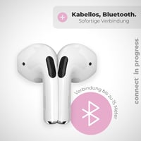 APM Bluetooth slúchadlá s nabíjacím puzdrom, stereo zvuk, silikónový kryt, ružové, biele nabíjacie puzdro, kompatibilné s PC, smartfónom a tabletom, 600332 4