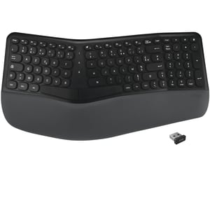 Tastatură ergonomică wireless APM cu receptor 2.4GHz, suport pentru încheietură integrat, layout francez AZERTY, design divizat, pentru PC și Mac