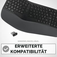Ergonomická bezdrôtová klávesnica APM s 2,4 GHz prijímačom, vstavanou opierkou na zápästie, francúzskym rozložením AZERTY, deleným dizajnom, pre PC a Mac 7
