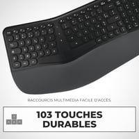 Ergonomická bezdrôtová klávesnica APM s 2,4 GHz prijímačom, vstavanou opierkou na zápästie, francúzskym rozložením AZERTY, deleným dizajnom, pre PC a Mac 6