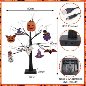 Decorațiune de masă tip copac cu LED-uri de Halloween APODESS - 24 LED-uri