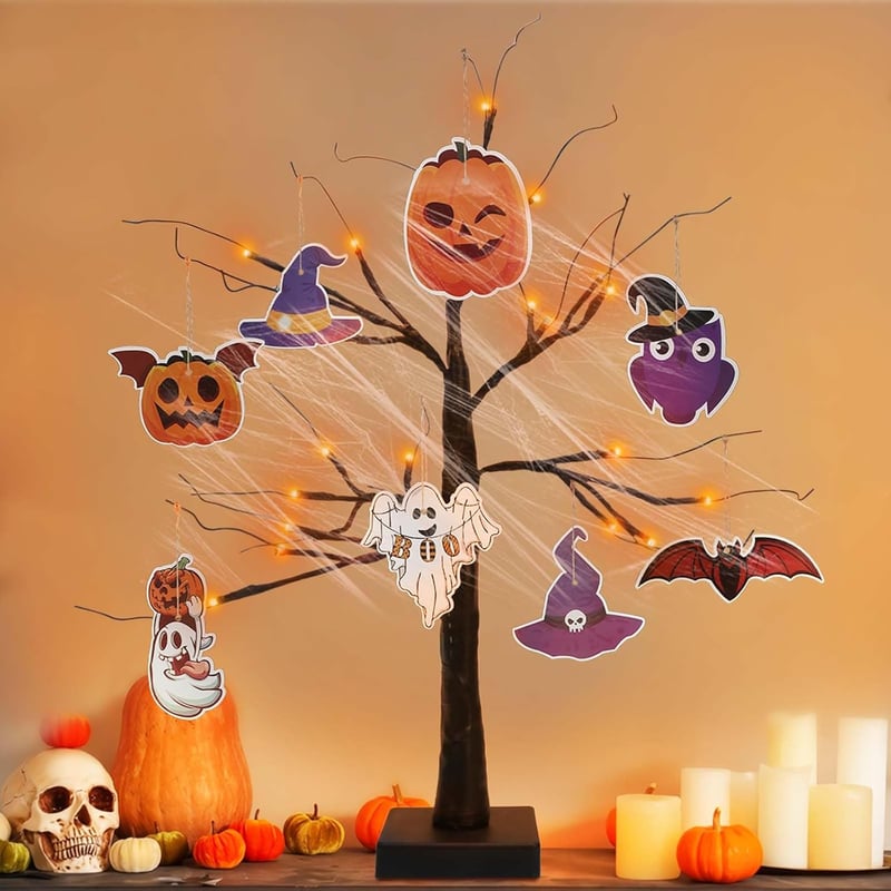 APODESS 24 LED Halloween Dekorációs Fényfák Asztali Ablak Világítás