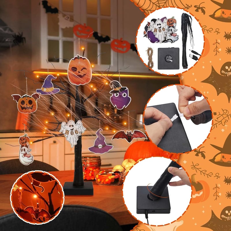 APODESS 24 LED Halloween Dekorációs Fényfák Asztali Ablak Világítás