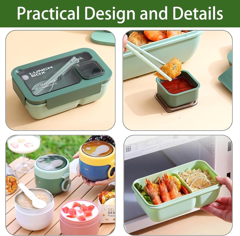 ApollOptimum 850ml Bento Ebéddoboz Táskával és Evőeszközzel, Compartmentes Ételhordó Felnőtteknek és Gyerekeknek