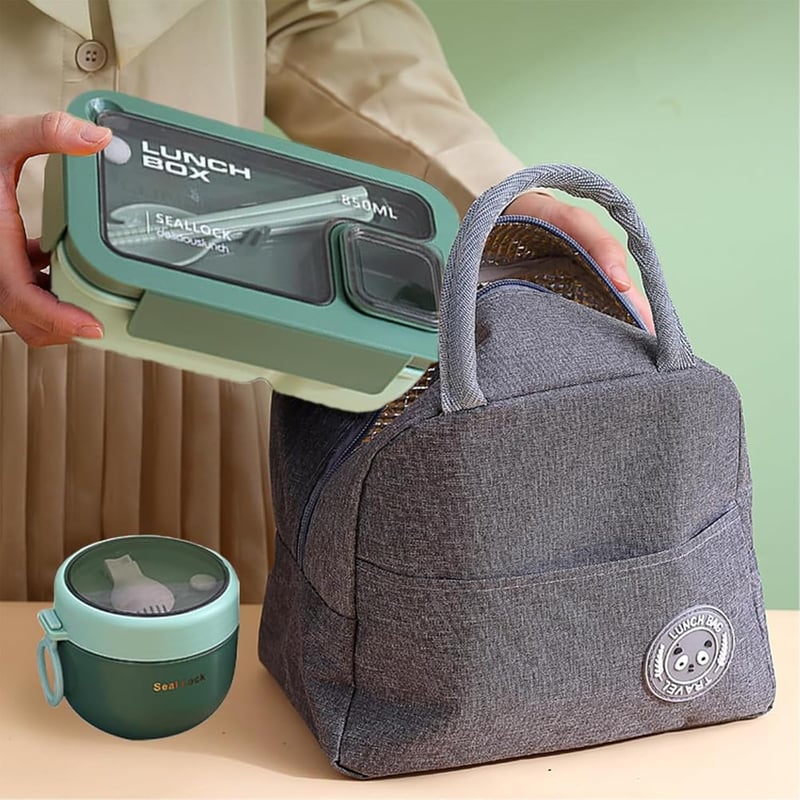 ApollOptimum 850ml Bento Ebéddoboz Táskával és Evőeszközzel, Compartmentes Ételhordó Felnőtteknek és Gyerekeknek