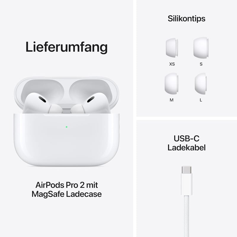 Apple AirPods Pro 2 vezeték nélküli fülhallgató, aktív zajszűrés, hallásegészségügyi funkció, USB-C töltés