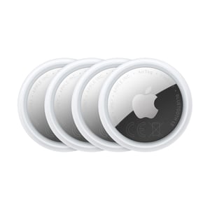 Apple AirTag 2. generácia, balenie 4 ks – Bluetooth prívesok a lokátor predmetov, iPhone — poškriabaný, fľakatý obal (stav: pozri 2. obrázok)