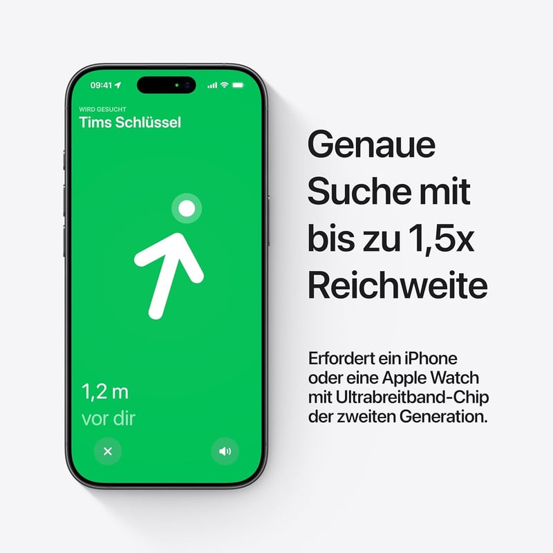 Apple AirTag 2. generáció - Kulcskarikára, tárcára, Bluetooth nyomkövető hanggal - Packung mit 1