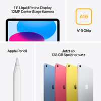 Apple iPad, cip A16, ecran Liquid Retina de 11", 128 GB, WiFi 6, cameră de 12 MP, Touch ID, baterie pentru întreaga zi, argintiu 5