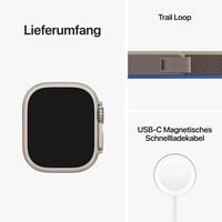 Apple Watch Ultra GPS + Cellular 49 mm titánové puzdro, remienok Trail Loop modrý/sivý, veľkosť M/L, inteligentné hodinky, fitness tracker, dlhá výdrž batérie, Retina displej 7