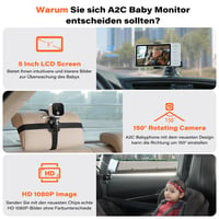 APPS2Car 2 v 1 detská pestúnka, 5-palcový 1080p HD monitor do auta s kamerou na zadné sedadlo, obojsmerným zvukom, IR nočným videním, snímačom teploty, bez WiFi 7