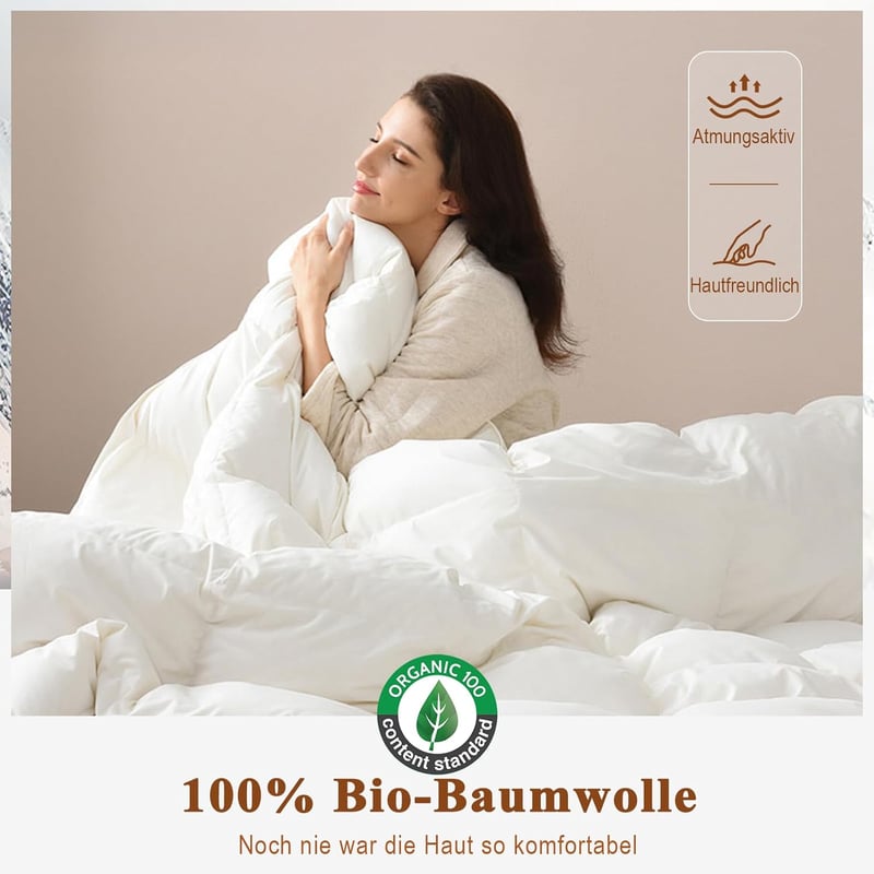 APSMILE Pehelypaplan 200x200 cm, 75% liba toll, 3-as melegség, pamut