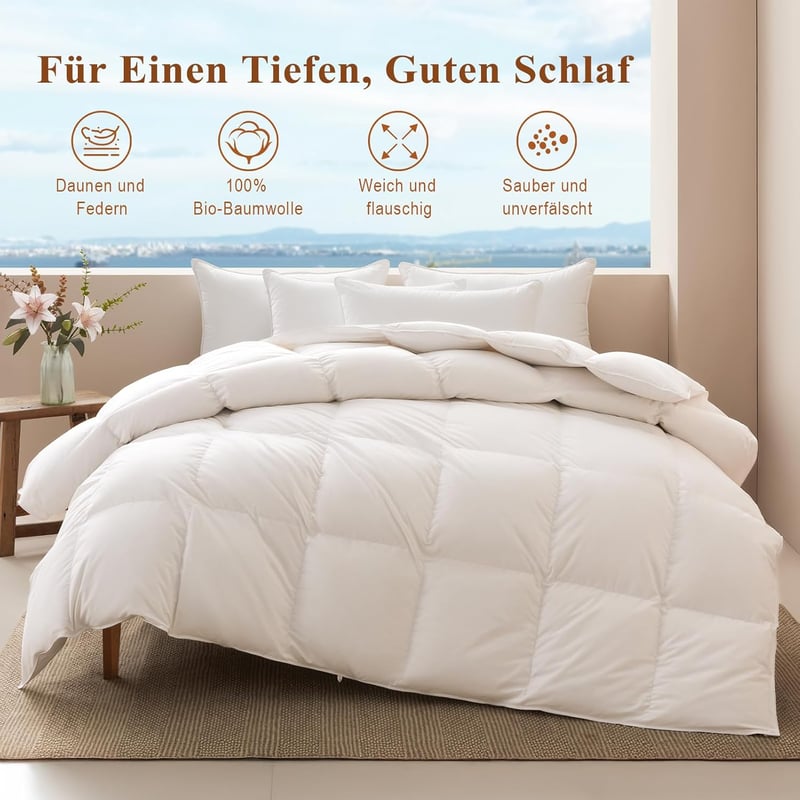 APSMILE Pehelypaplan 200x200 cm, 75% liba toll, 3-as melegség, pamut