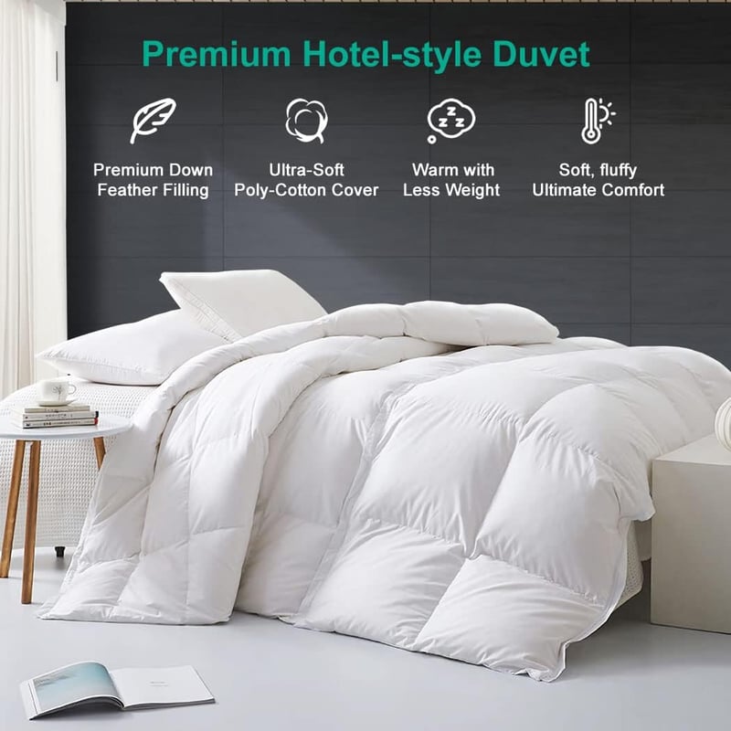 APSMILE Téli Luxus Pehelypaplan 240x260 cm - Libatoll Töltetű Hotel Kollekció, Dupla Ágyhoz, 8 Sarokfüllel, Fehér, Extra Meleg