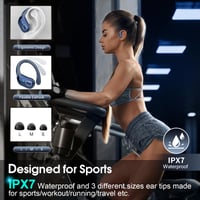 Căști sport Aptkdoe Bluetooth 5.4 cu baterie de 75 ore, sunet HiFi stereo, microfon ENC, rezistență la apă IPX7, afișaj LED, control prin aplicație, albastru 5