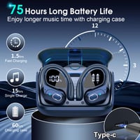 Căști sport Aptkdoe Bluetooth 5.4 cu baterie de 75 ore, sunet HiFi stereo, microfon ENC, rezistență la apă IPX7, afișaj LED, control prin aplicație, albastru 2