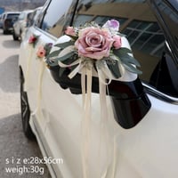 AQCQDQ set ukrasa za vjenčani automobil 2 kom., vintage mašne s umjetnim cvijećem i vakuumskim držačem za retrovizor, krem boje 9