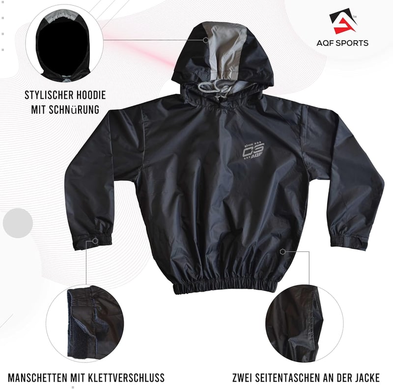 AQF Szauna Öltöny Izzadásos Fitnessz Jogging Felső Alsó Férfi Női Kapucnis Fogyasztó Ruha - 3XL, black
