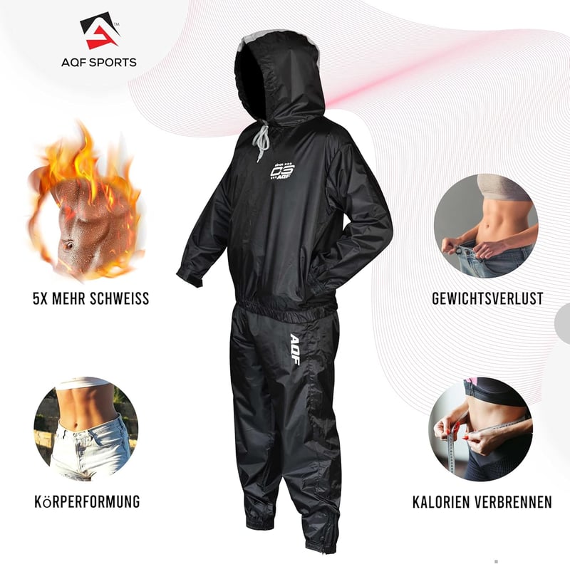 AQF Szauna Öltöny Izzadásos Fitnessz Jogging Felső Alsó Férfi Női Kapucnis Fogyasztó Ruha - 3XL, black